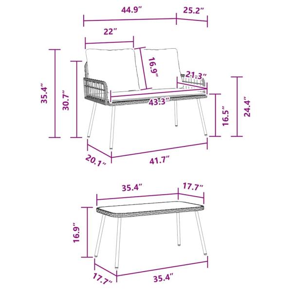 2-teiliges Garten-Esszimmer-Set mit Kissen Schwarz Poly-Rattan