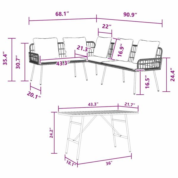 2-teiliges Garten Sofa Set mit Kissen Schwarz Poly Rattan