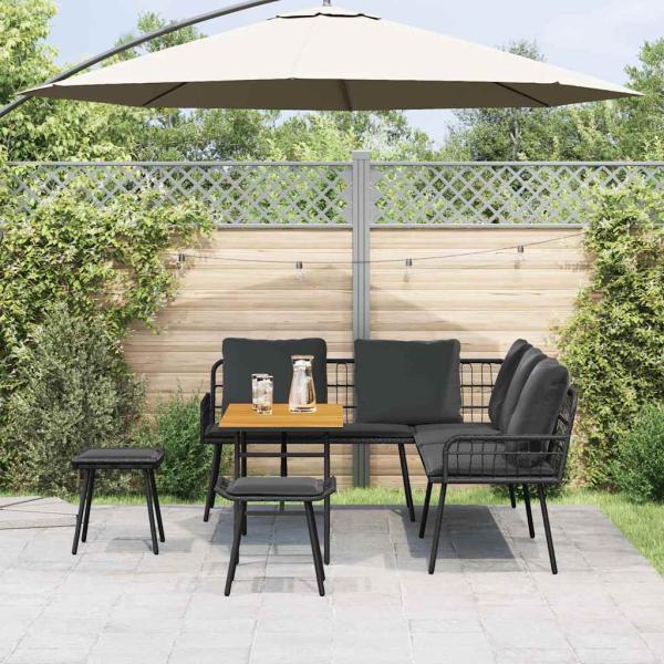 4-teiliges Garten-Sofa Set mit Kissen Schwarz Poly Rattan
