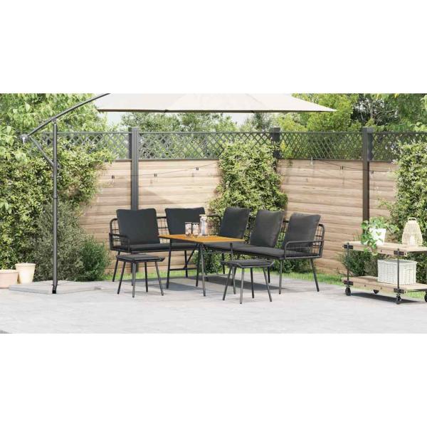 4-teiliges Garten-Sofa Set mit Kissen Schwarz Poly Rattan