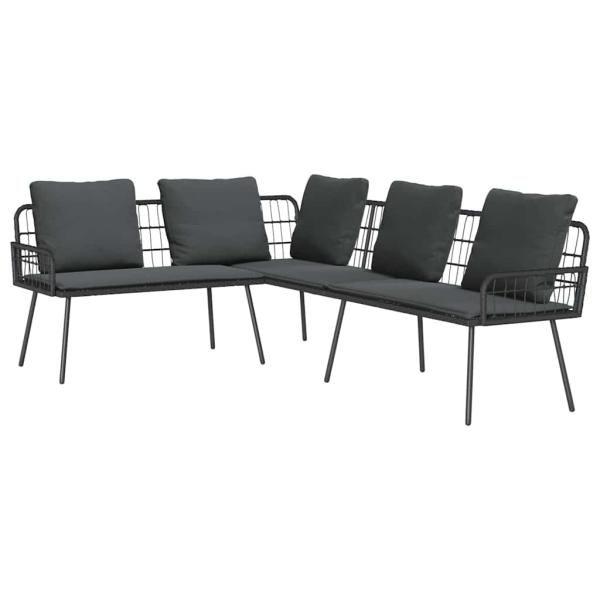 4-teiliges Garten-Sofa Set mit Kissen Schwarz Poly Rattan