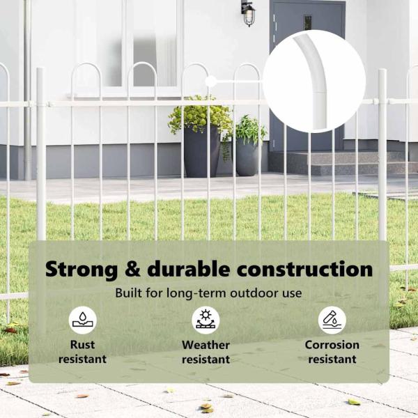 Weißer Gartenzaun mit Hoop-Top, 5.1x1 m, aus Stahl