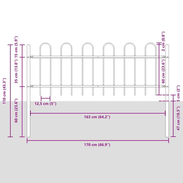 Gartenzaun mit Bogenoberkante Weiß 8,5x0,6 m Stahl