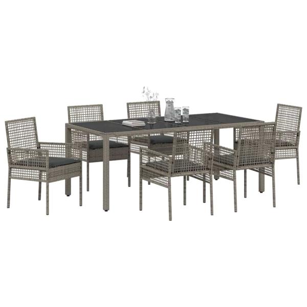 7-teiliges Gartendiningset mit Kissen Grau Poly-Rattan