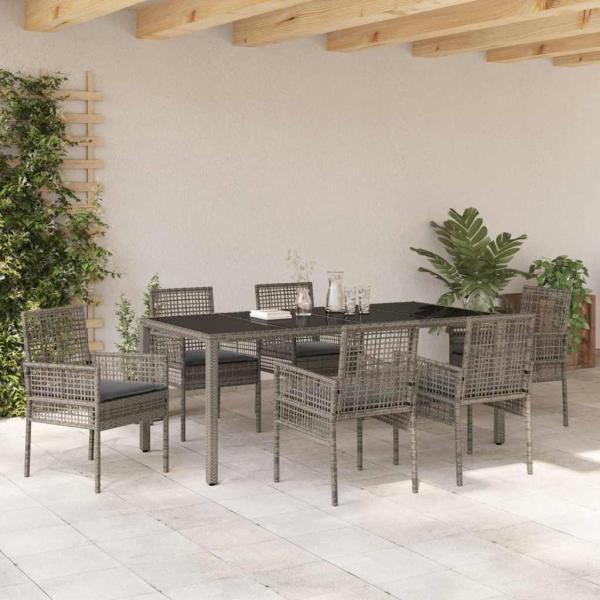 7-teiliges Gartendiningset mit Kissen Grau Poly-Rattan