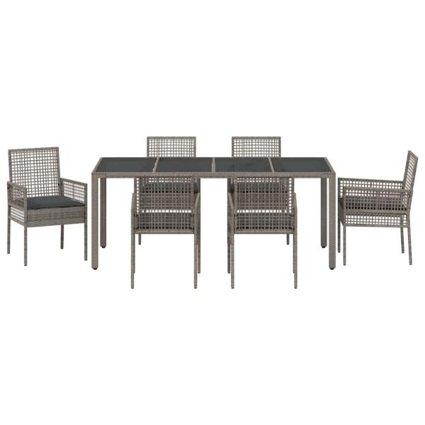 7-teiliges Gartendiningset mit Kissen Grau Poly-Rattan
