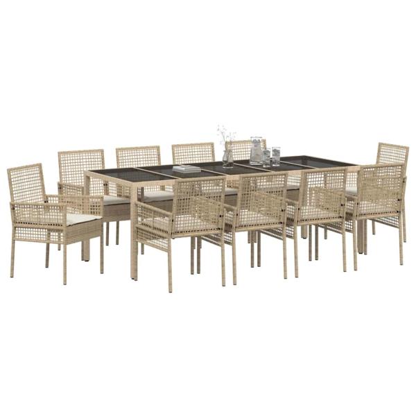 11-teiliges Garten Essset mit Kissen Beige Poly-Rattan