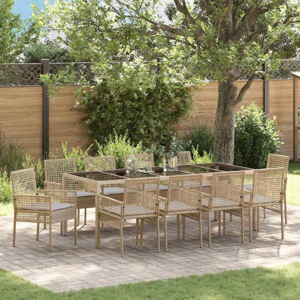 11-teiliges Garten Essset mit Kissen Beige Poly-Rattan