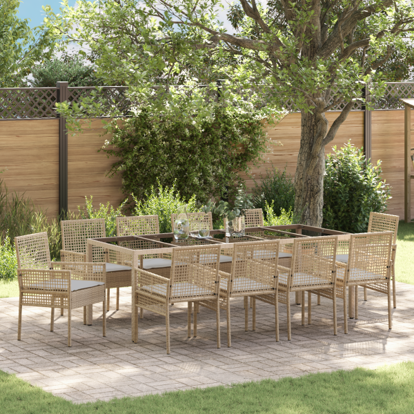 11-teiliges Garten Essset mit Kissen Beige Poly-Rattan