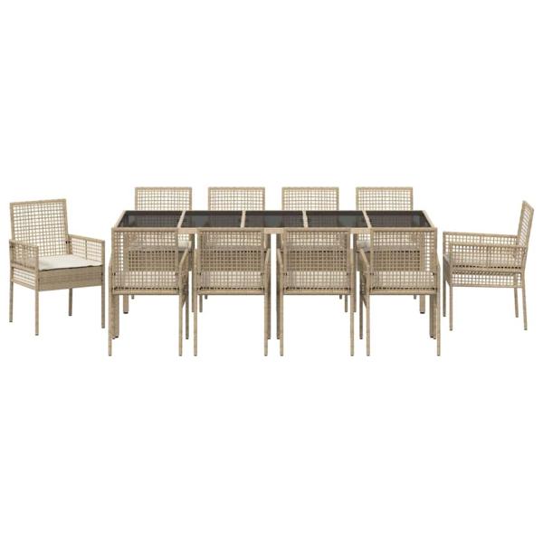 11-teiliges Garten Essset mit Kissen Beige Poly-Rattan
