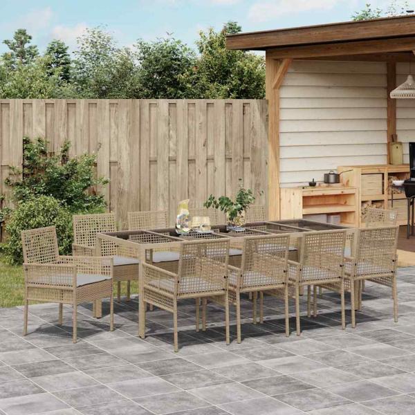 11-teiliges Garten Essset mit Kissen Beige Poly-Rattan