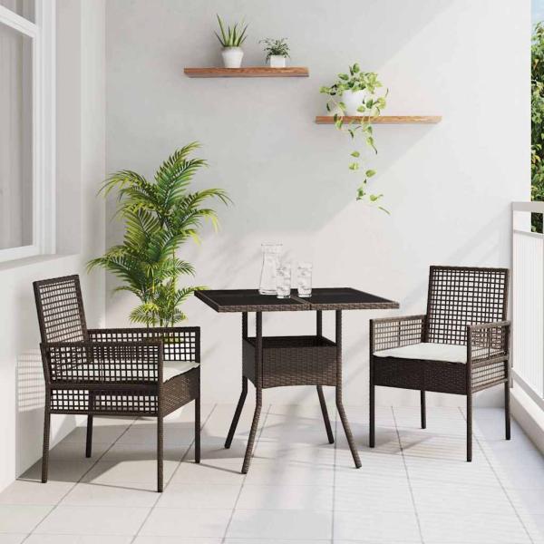 ARDEBO.de - 3-teilige Garten Essgruppe Braun Poly Rattan