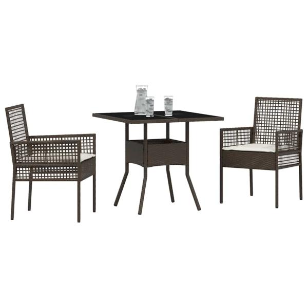 3-teilige Garten Essgruppe Braun Poly Rattan