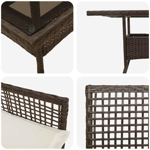 3-teilige Garten Essgruppe Braun Poly Rattan