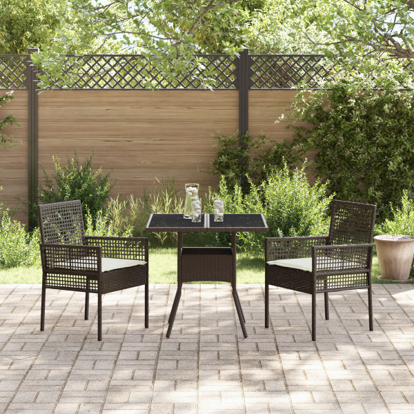 3-teilige Garten Essgruppe Braun Poly Rattan