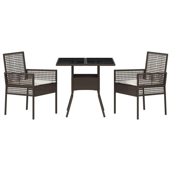 3-teilige Garten Essgruppe Braun Poly Rattan