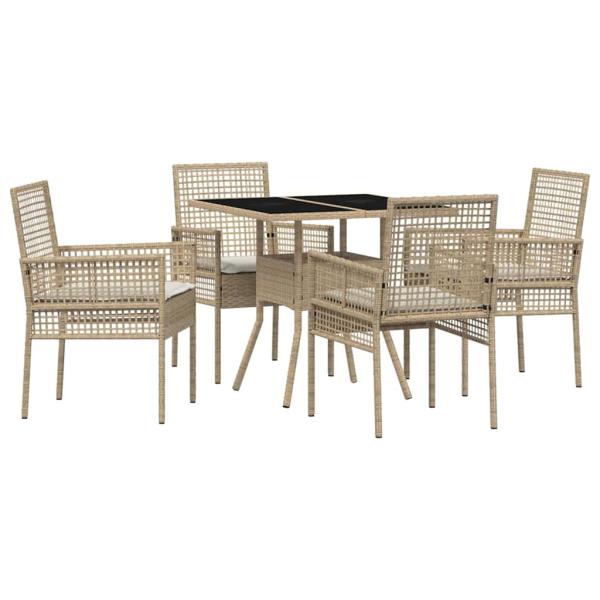 5-teiliges Garten Essset Beige Poly Rattan
