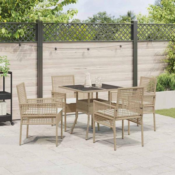 5-teiliges Garten Essset Beige Poly Rattan