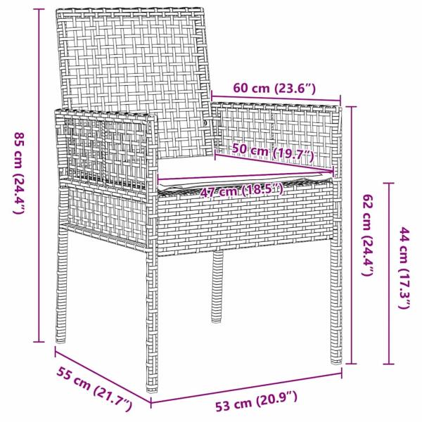 3-teiliges Garten-Essset mit Kissen Schwarz Poly Rattan