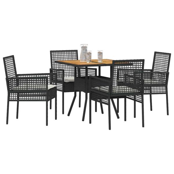 5-teiliges Garten-Essgruppen-Set mit Kissen in Schwarz Poly-Rattan