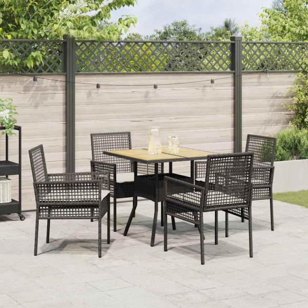 5-teiliges Garten-Essgruppen-Set mit Kissen in Schwarz Poly-Rattan