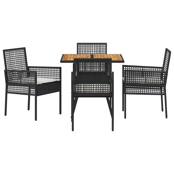 5-teiliges Garten-Essgruppen-Set mit Kissen in Schwarz Poly-Rattan