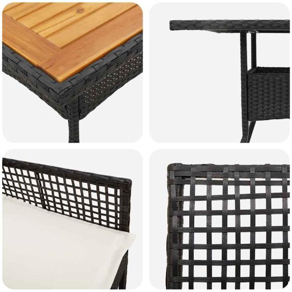 5-teiliges Garten-Essgruppen-Set mit Kissen in Schwarz Poly-Rattan