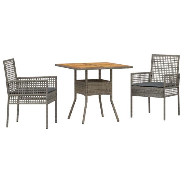 3-teiliges Gartenset mit Kissen Grau Poly Rattan