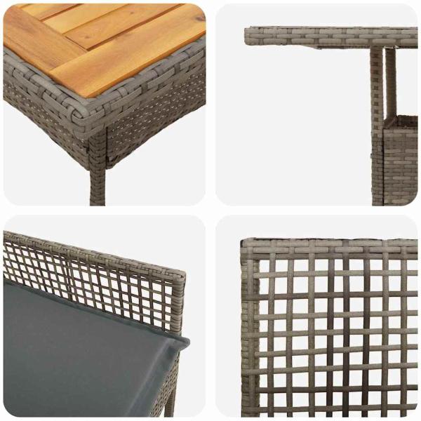 3-teiliges Gartenset mit Kissen Grau Poly Rattan