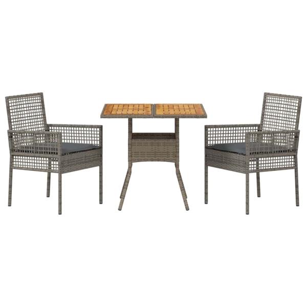 3-teiliges Gartenset mit Kissen Grau Poly Rattan