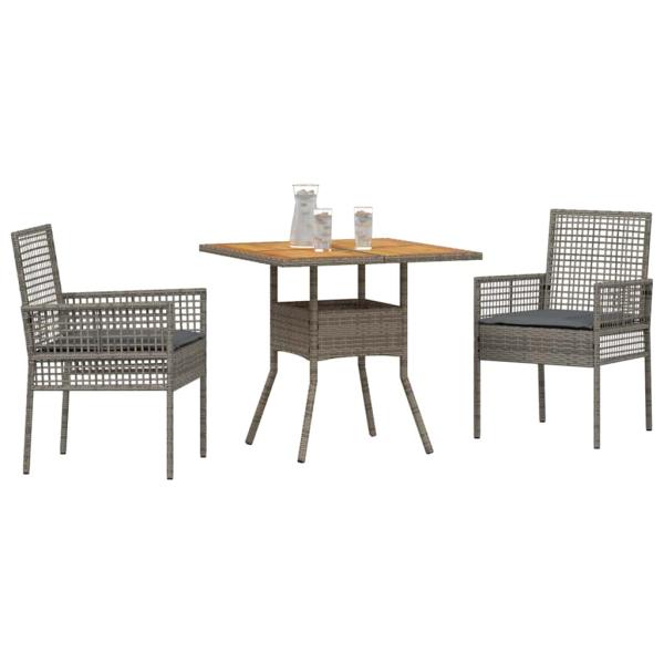 3-teiliges Gartenset mit Kissen Grau Poly Rattan