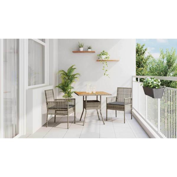 3-teiliges Gartenset mit Kissen Grau Poly Rattan