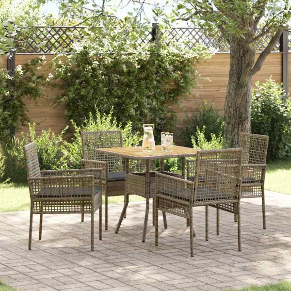 ARDEBO.de - 5-teiliges Garten-Essset mit Kissen Grau Poly Rattan