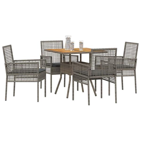 5-teiliges Garten-Essset mit Kissen Grau Poly Rattan