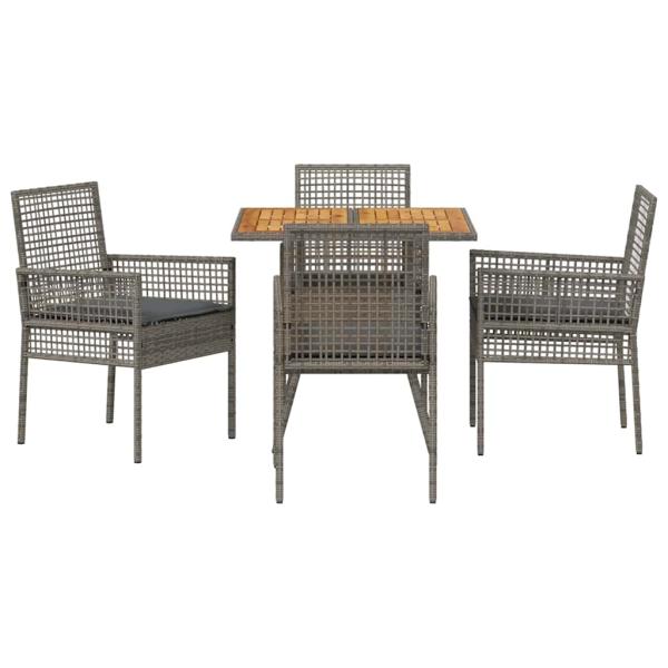 5-teiliges Garten-Essset mit Kissen Grau Poly Rattan