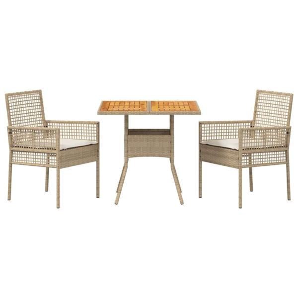 3-teiliges Garten-Essgruppen-Set mit Kissen Beige Poly-Rattan