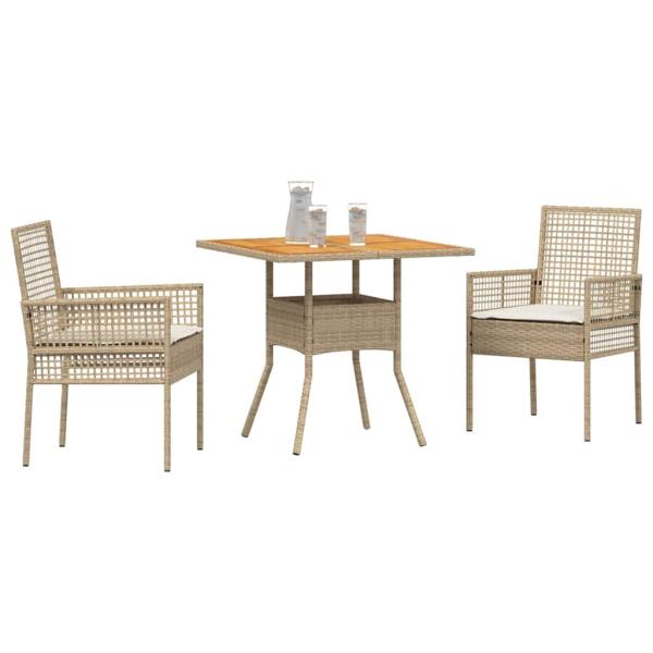 3-teiliges Garten-Essgruppen-Set mit Kissen Beige Poly-Rattan
