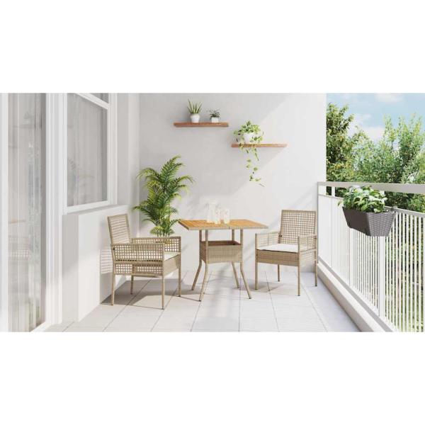 3-teiliges Garten-Essgruppen-Set mit Kissen Beige Poly-Rattan