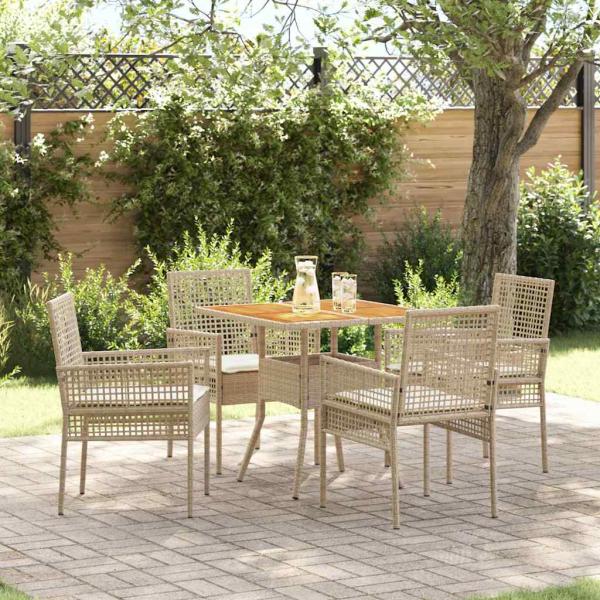 ARDEBO.de - 5-teiliges Garten-Essgruppen-Set mit Kissen Beige Poly-Rattan