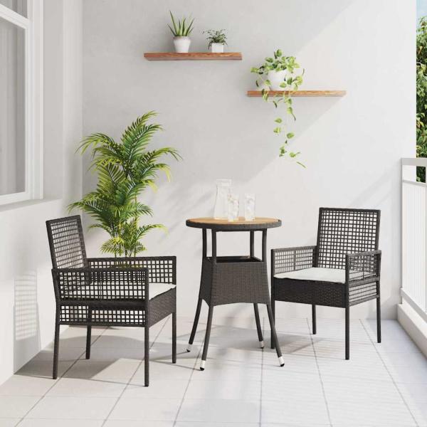 ARDEBO.de - 3-teiliges Gartentischset Schwarz Poly-Rattan