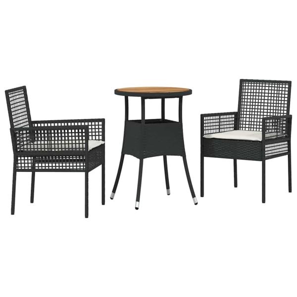 3-teiliges Gartentischset Schwarz Poly-Rattan