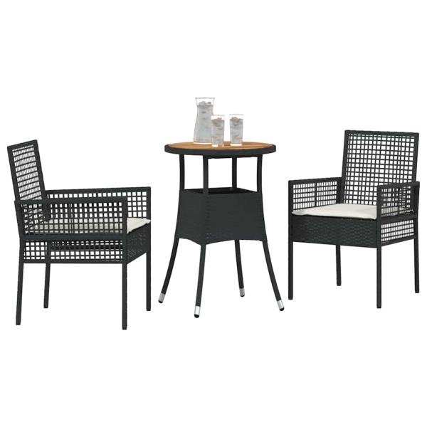 3-teiliges Gartentischset Schwarz Poly-Rattan