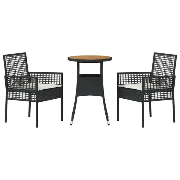 3-teiliges Gartentischset Schwarz Poly-Rattan