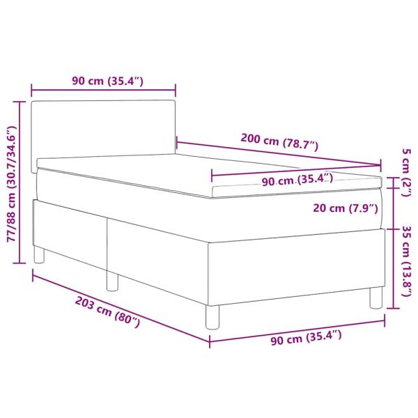 Boxspringbett mit Matratze & LED Dunkelgrau 90x200 cm Cordstoff