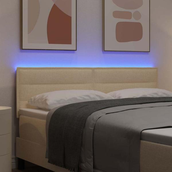 LED Kopfteil Linien Design Creme 72 cm Stoff