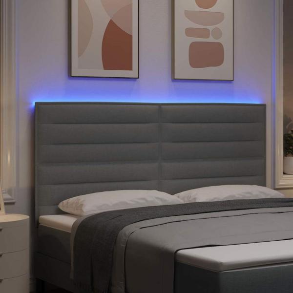 LED Kopfteil Linien Design Hellgrau 90 cm Stoff