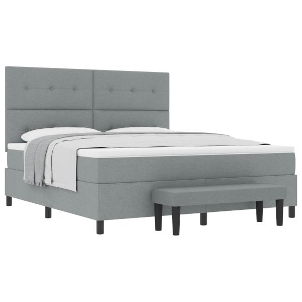 Boxspringbett mit Matratze & Bank Hellgrau 180x200 cm Stoff