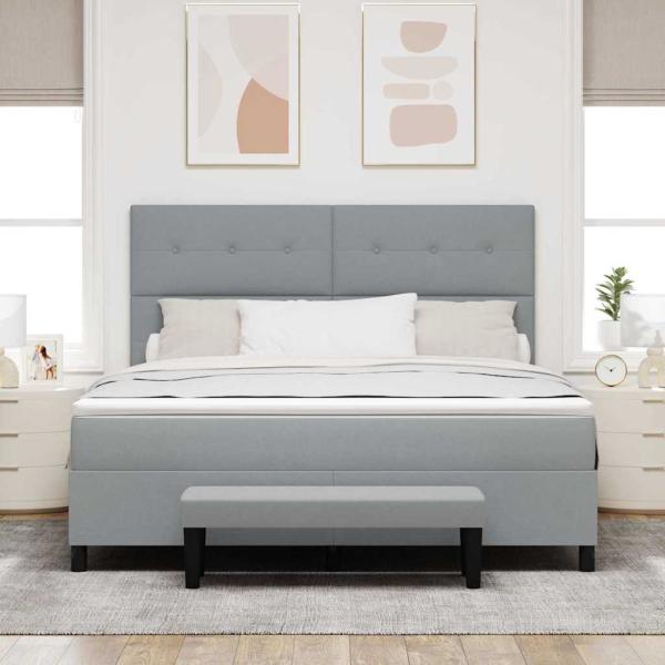 Boxspringbett mit Matratze & Bank Hellgrau 180x200 cm Stoff