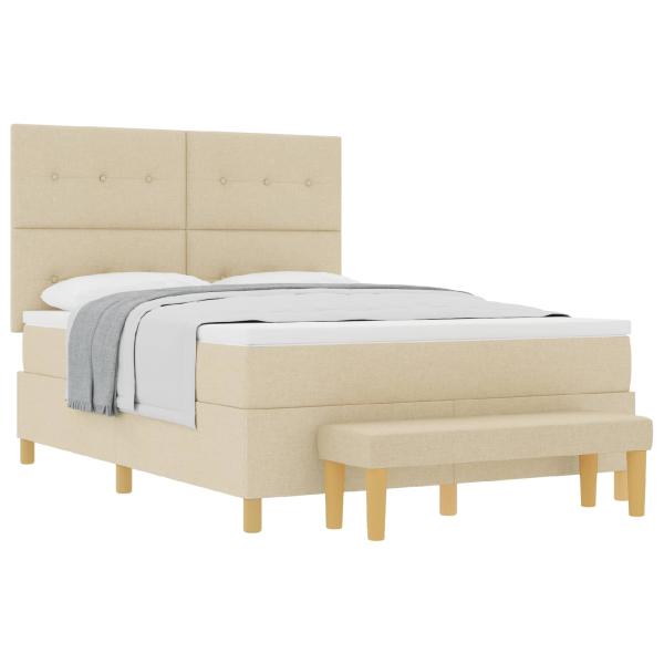 Boxspringbett mit Matratze & Bank Creme 140x200 cm Stoff