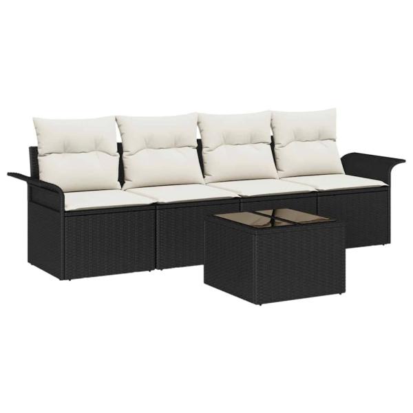 5-teiliges Garten-Sofa-Set mit Kissen Schwarz Poly-Rattan